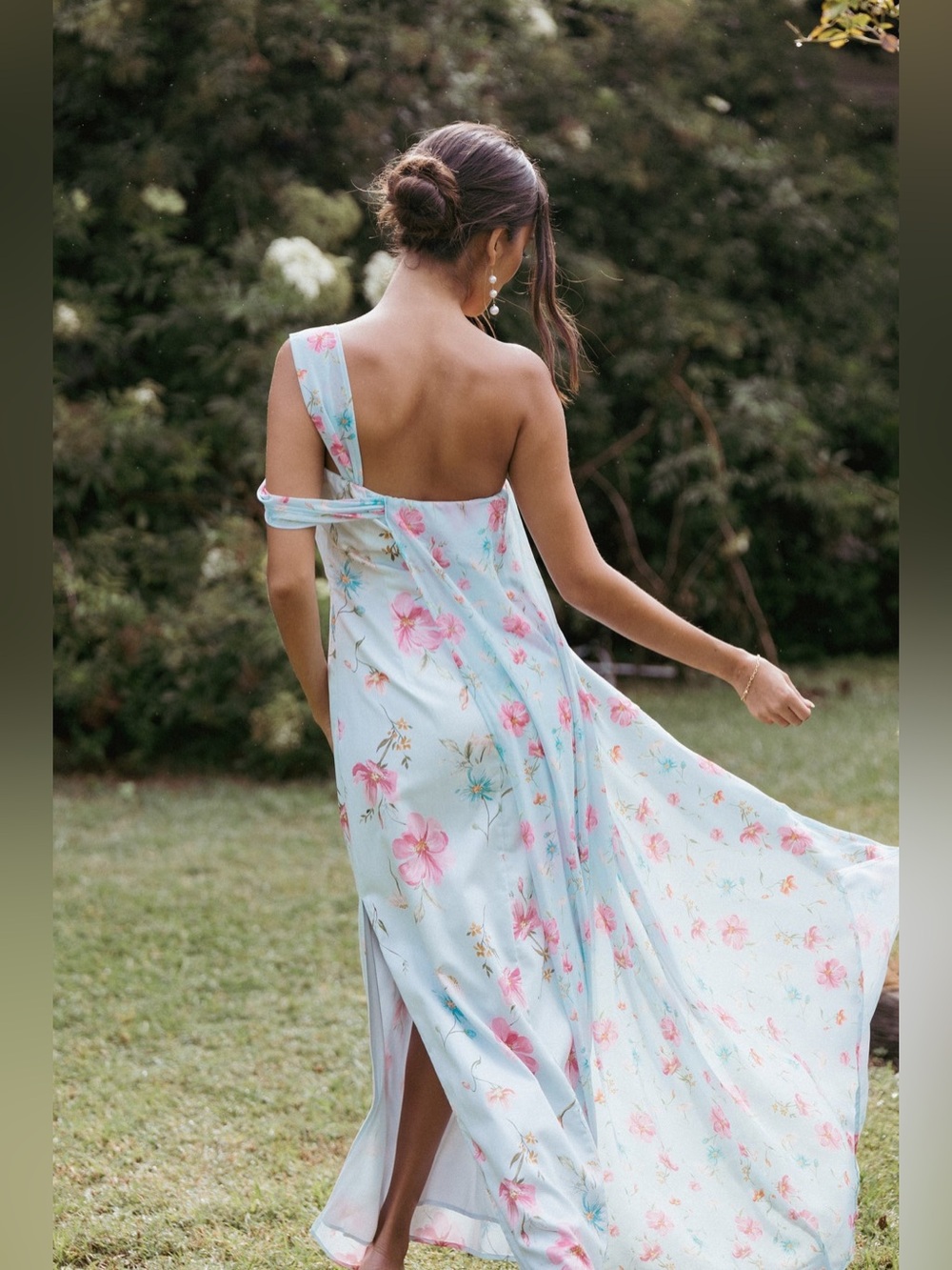 Petal & Pup Sky Blue Floral One-Shoulder Maxi Dress